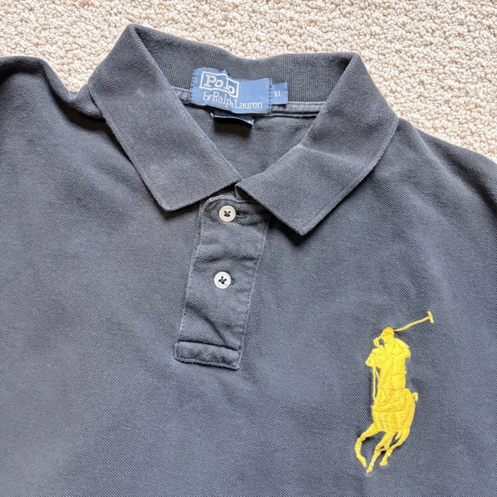 Polo Ralph Lauren Big Pony Polo Shirt Mens XL Black Yellow Short Sleeve Cotton